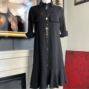 Black Gothic Button Up Midi Dress